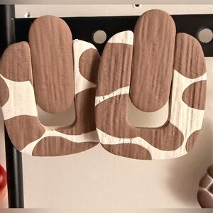 Brown and White Geometric Earrings Brown Polymer Clay Handmade